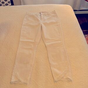 Jen 7 white skinny jeans with lace detail in ankles.